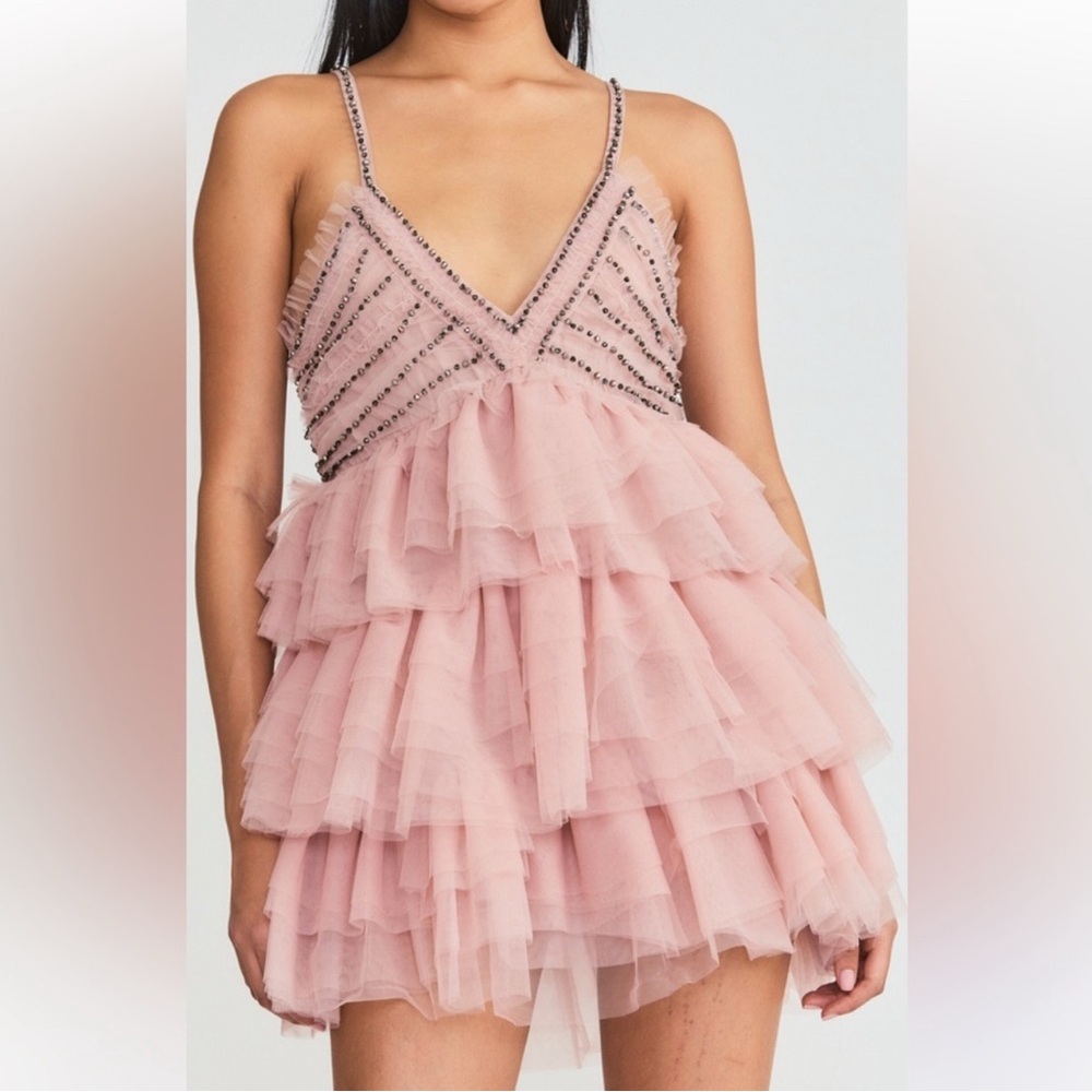 LoveShackFancy Jude Blush Pink Tiered Mini Dress